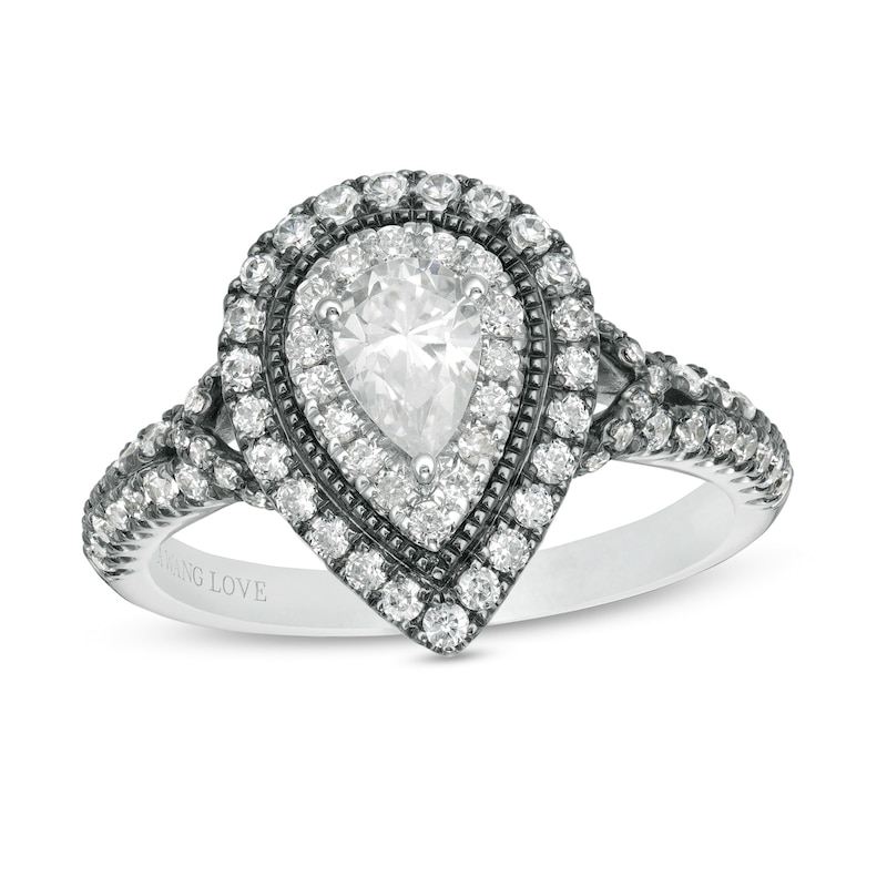 Main Image 1 of Vera Wang Love Collection 1.18 CT. T.W. Pear-Shaped Diamond Frame Engagement Ring in 14K White Gold and Black Rhodium