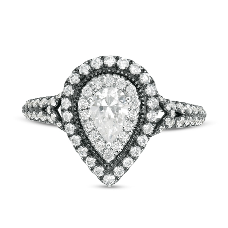 Main Image 4 of Vera Wang Love Collection 1.18 CT. T.W. Pear-Shaped Diamond Frame Engagement Ring in 14K White Gold and Black Rhodium