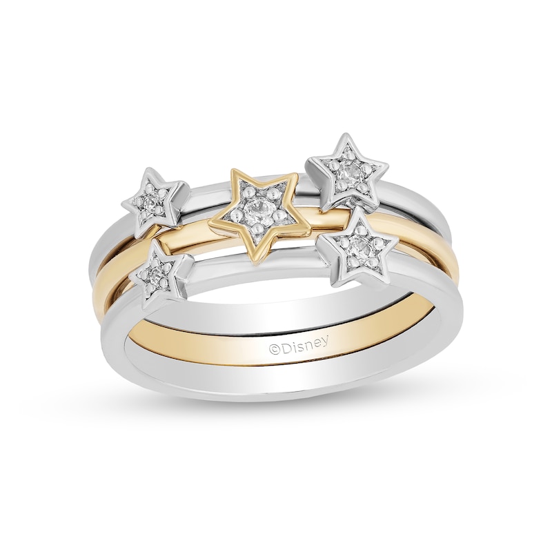 Main Image 1 of Enchanted Disney Tinker Bell 0.085 CT. T.W. Diamond Star Three Piece Stackable Band Set in Sterling Silver and 10K Gold