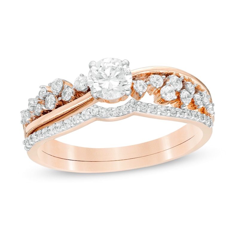 0.58 CT. T.W. Diamond Double Row Bridal Set in 10K Rose Gold | Peoples ...