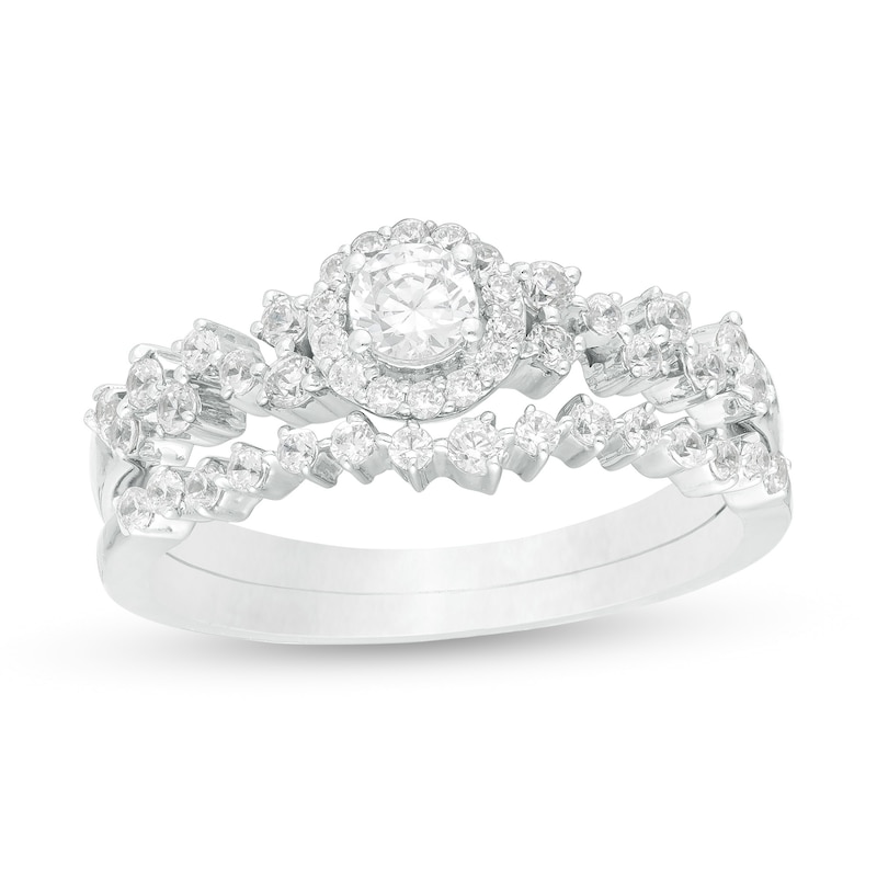 Main Image 1 of 0.58 CT. T.W. Diamond Frame Scatter Bridal Set in 10K White Gold