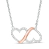 Thumbnail Image 0 of 0.10 CT. T.W. Diamond Double Heart Infinity Loop Necklace in Sterling Silver and 10K Rose Gold