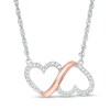 Thumbnail Image 1 of 0.10 CT. T.W. Diamond Double Heart Infinity Loop Necklace in Sterling Silver and 10K Rose Gold