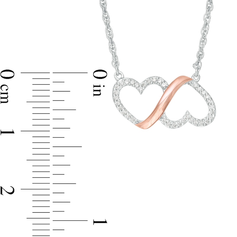 Main Image 3 of 0.10 CT. T.W. Diamond Double Heart Infinity Loop Necklace in Sterling Silver and 10K Rose Gold