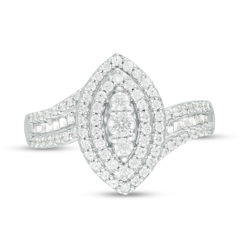 Main Image 4 of 0.62 CT. T.W. Diamond Double Marquise Frame Multi-Row Ring in 10K White Gold