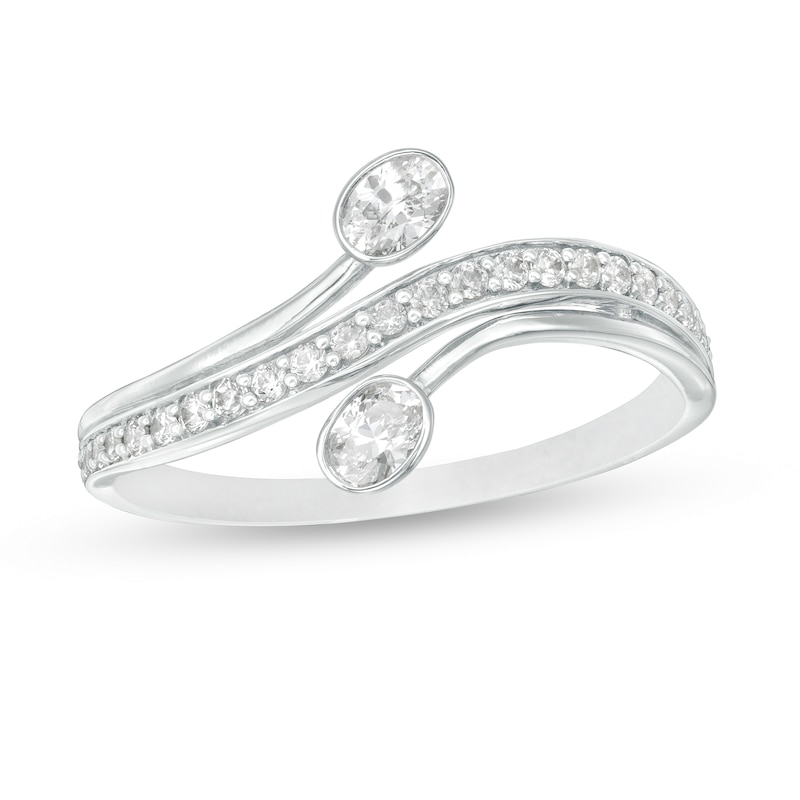 Main Image 1 of 0.37 CT. T.W. Oval Diamond Bypass Ring in 10K White Gold