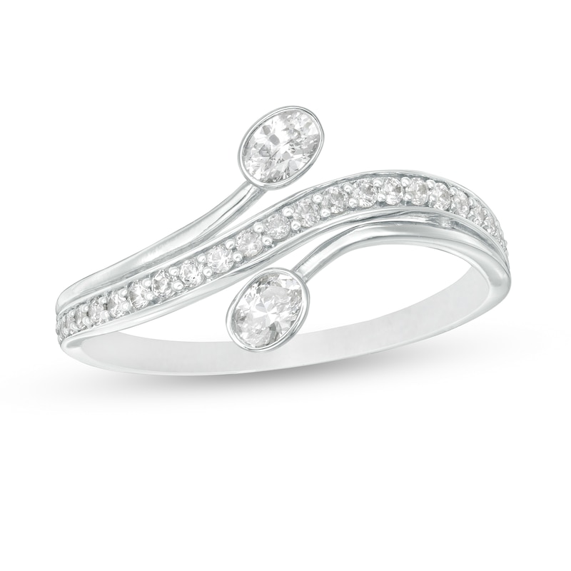 0.37 CT. T.W. Oval Diamond Bypass Ring in 10K White Gold