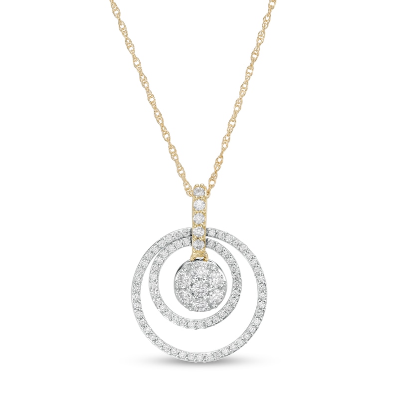 Main Image 1 of 0.45 CT. T.W. Composite Diamond Double Open Circle Pendant in 10K Gold