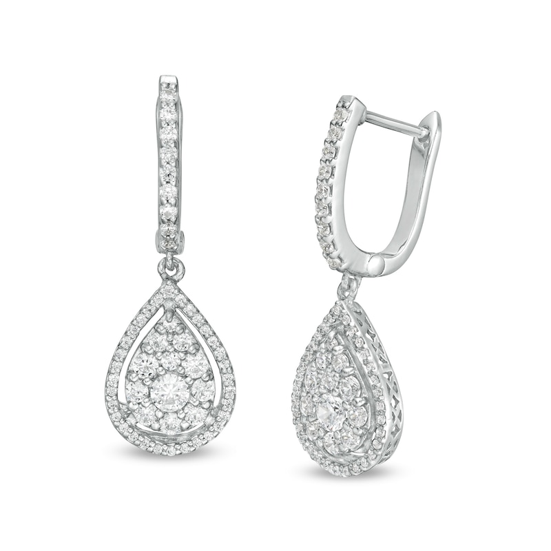 1.00 CT. T.W. Composite Diamond Pear-Shaped Frame Drop Earrings in 10K White Gold|Peoples Jewellers