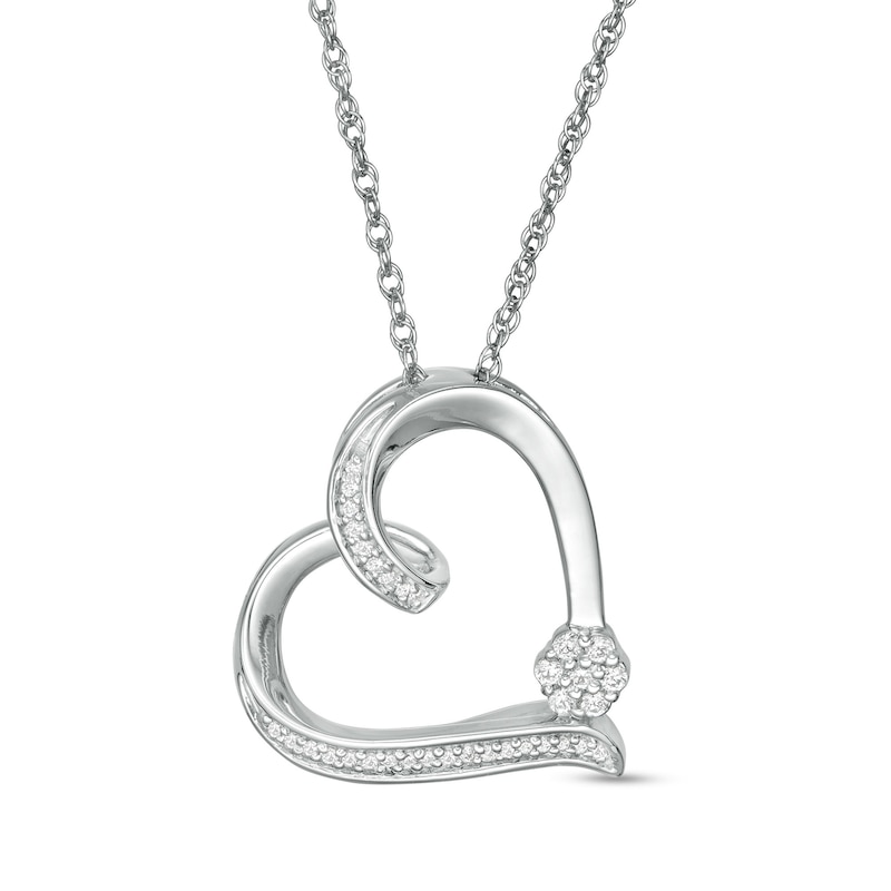 Main Image 1 of 0.10 CT. T.W. Diamond Tilted Heart Pendant in Sterling Silver