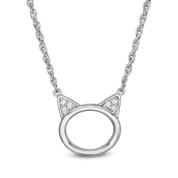 Diamond Accent Cat Necklace in Sterling Silver