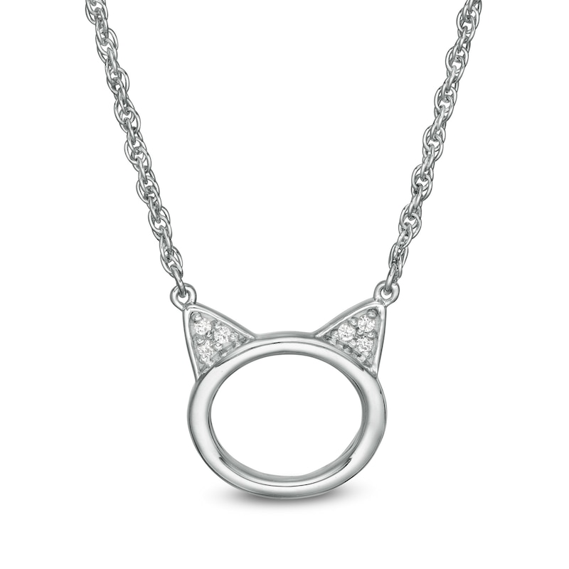 Main Image 1 of Diamond Accent Cat Necklace in Sterling Silver