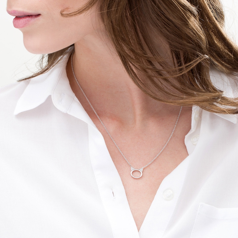 Main Image 2 of Diamond Accent Cat Necklace in Sterling Silver