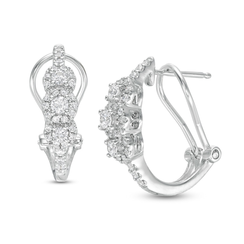 Main Image 1 of 0.45 CT. T.W. Diamond Past Present Future® Frame Hoop Earrings in 10K White Gold