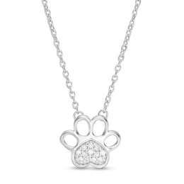 Diamond Accent Heart Paw Print Necklace in 10K White Gold