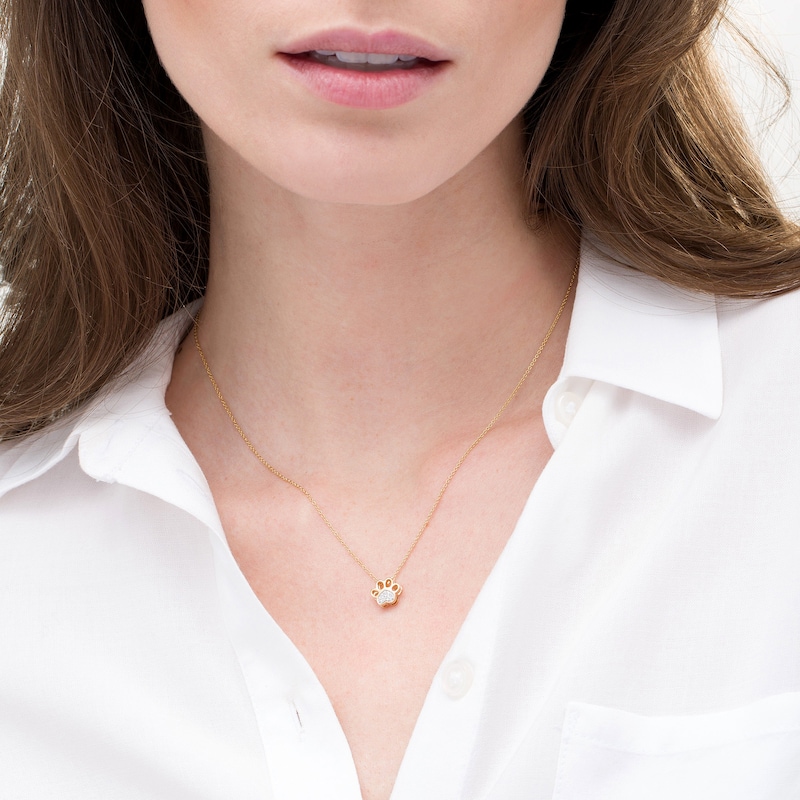 Main Image 2 of Diamond Accent Heart Paw Print Necklace in 10K Gold