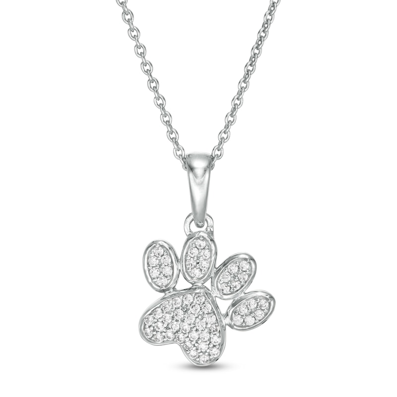 Main Image 1 of 0.116 CT. T.W. Diamond Tilted Paw Print Pendant in 10K White Gold