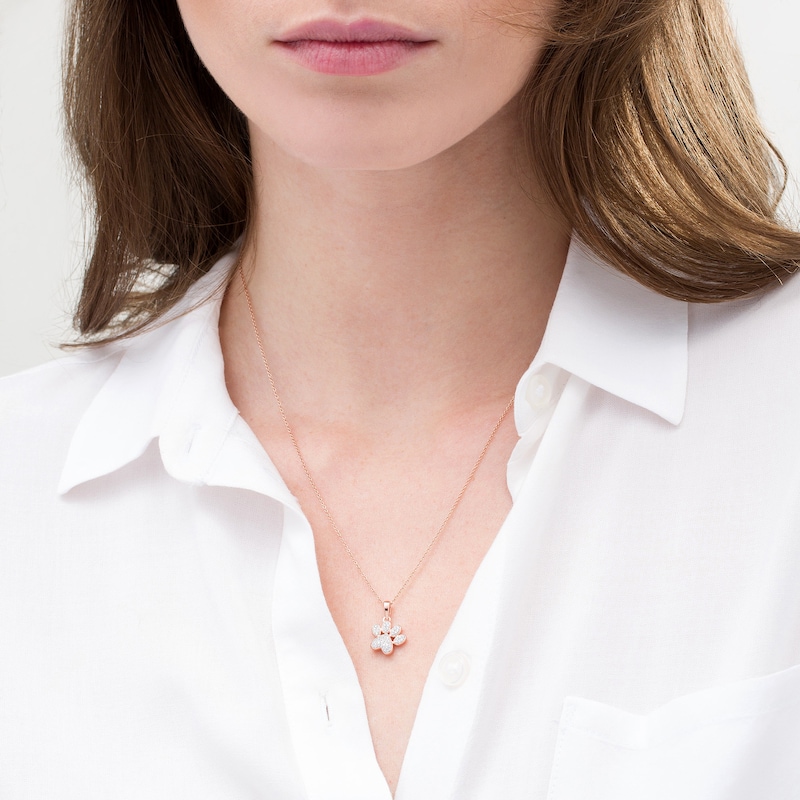 Main Image 2 of 0.116 CT. T.W. Diamond Tilted Paw Print Pendant in 10K Rose Gold