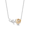 Thumbnail Image 0 of Enchanted Disney Belle 0.085 CT. T.W. Diamond Rose Bar Necklace in Sterling Silver and 10K Gold