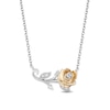 Thumbnail Image 1 of Enchanted Disney Belle 0.085 CT. T.W. Diamond Rose Bar Necklace in Sterling Silver and 10K Gold