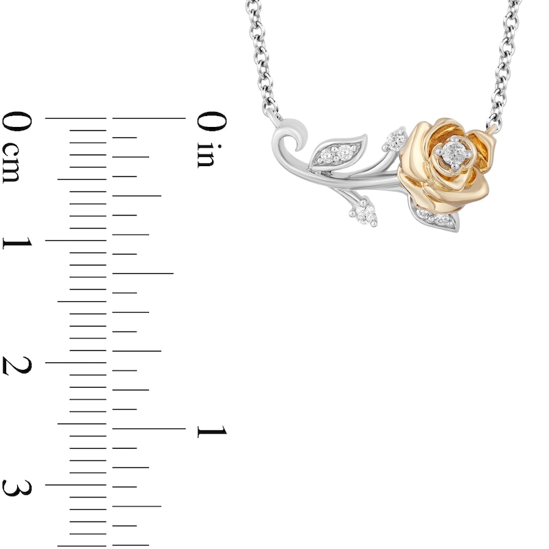 Enchanted Disney Belle 0.085 CT. T.W. Diamond Rose Bar Necklace in Sterling Silver and 10K Gold