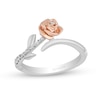 Thumbnail Image 0 of Enchanted Disney Belle 0.085 CT. T.W. Diamond Rose Bypass Ring in Sterling Silver and 10K Rose Gold