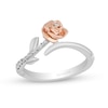Thumbnail Image 1 of Enchanted Disney Belle 0.085 CT. T.W. Diamond Rose Bypass Ring in Sterling Silver and 10K Rose Gold