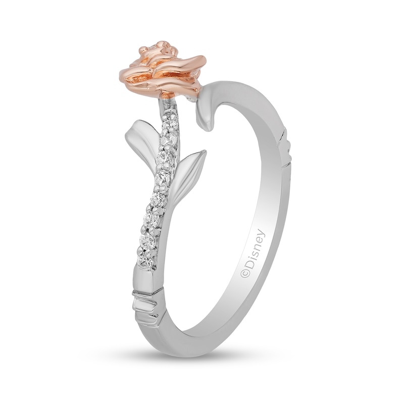 Main Image 2 of Enchanted Disney Belle 0.085 CT. T.W. Diamond Rose Bypass Ring in Sterling Silver and 10K Rose Gold
