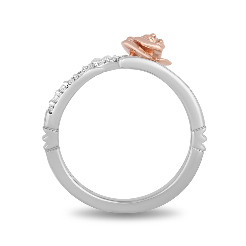 Main Image 3 of Enchanted Disney Belle 0.085 CT. T.W. Diamond Rose Bypass Ring in Sterling Silver and 10K Rose Gold