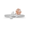 Thumbnail Image 4 of Enchanted Disney Belle 0.085 CT. T.W. Diamond Rose Bypass Ring in Sterling Silver and 10K Rose Gold