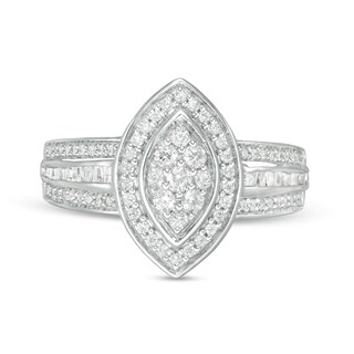 0.50 CT. T.W. Composite Diamond Marquise Frame Multi-Row Ring in 10K White Gold