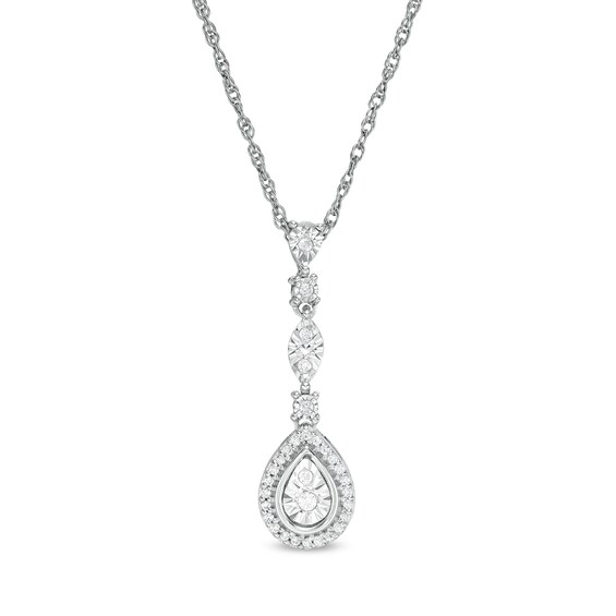 0.12 CT. T.W. Diamond Pear-Shaped Frame Drop Pendant in Sterling Silver