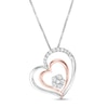 Thumbnail Image 0 of 0.09 CT. T.W. Composite Diamond Double Tilted Heart Pendant in Sterling Silver with 10K Rose Gold Plate