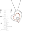 Thumbnail Image 2 of 0.09 CT. T.W. Composite Diamond Double Tilted Heart Pendant in Sterling Silver with 10K Rose Gold Plate