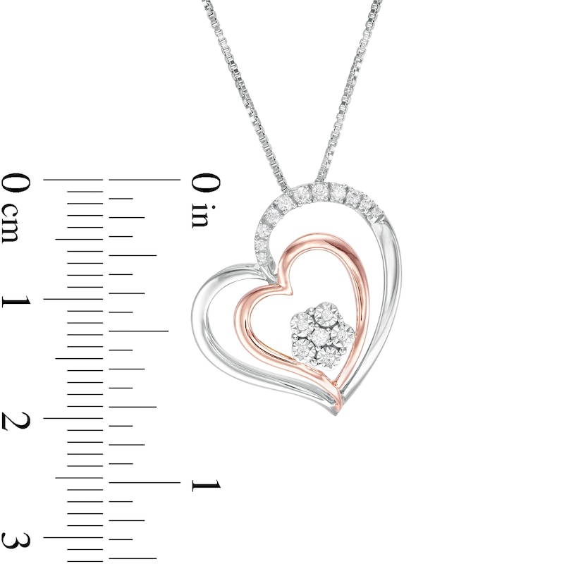 0.09 CT. T.W. Composite Diamond Double Tilted Heart Pendant in Sterling Silver with 10K Rose Gold Plate