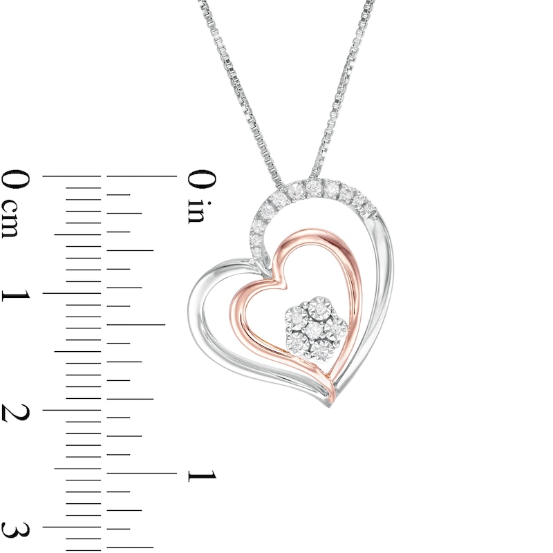 0.09 CT. T.W. Composite Diamond Double Tilted Heart Pendant in Sterling Silver with 10K Rose Gold Plate