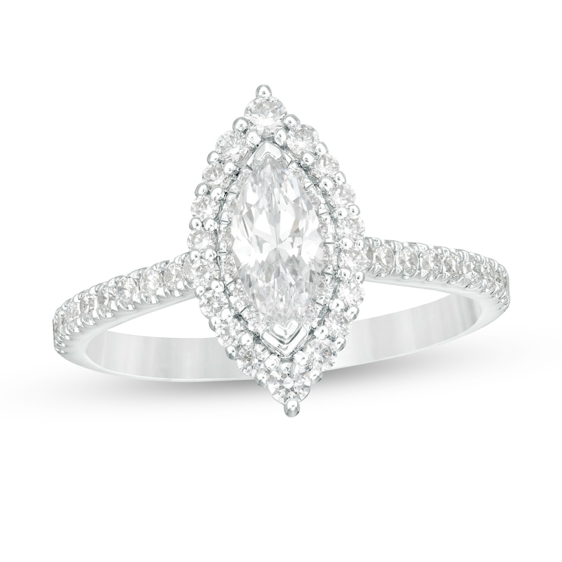 0.95 CT. T.W. Marquise Diamond Frame Engagement Ring in 14K White Gold|Peoples Jewellers