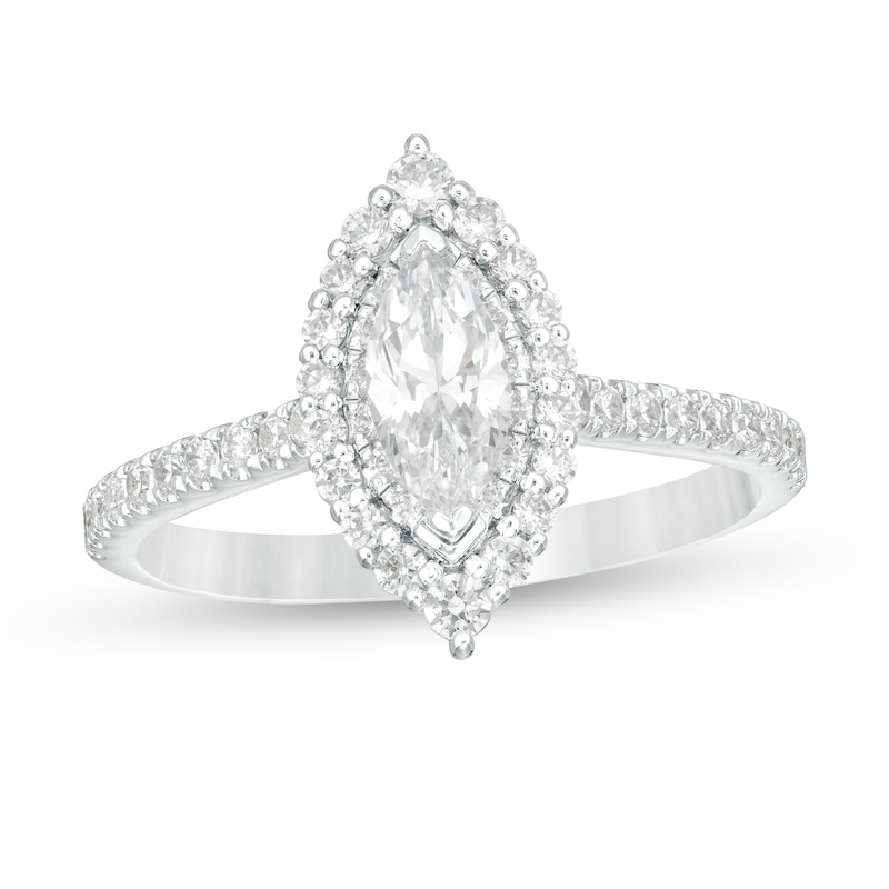 Main Image 1 of 0.95 CT. T.W. Marquise Diamond Frame Engagement Ring in 14K White Gold