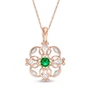 Thumbnail Image 1 of 4.0mm Lab-Created Emerald and 0.04 CT. T.W. Diamond Filigree Clover Pendant in 10K Rose Gold