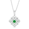 Thumbnail Image 0 of 4.0mm Lab-Created Emerald and 0.04 CT. T.W. Diamond Filigree Heart Scroll Vintage-Style Kite Pendant in Sterling Silver