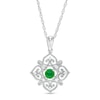 Thumbnail Image 1 of 4.0mm Lab-Created Emerald and 0.04 CT. T.W. Diamond Filigree Heart Scroll Vintage-Style Kite Pendant in Sterling Silver
