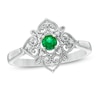 Thumbnail Image 1 of 3.5mm Lab-Created Emerald and Diamond Accent Filigree Heart Vintage-Style Kite Ring in Sterling Silver