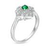Thumbnail Image 3 of 3.5mm Lab-Created Emerald and Diamond Accent Filigree Heart Vintage-Style Kite Ring in Sterling Silver