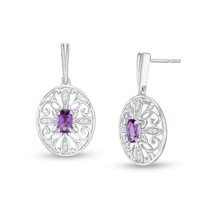 Amethyst and 0.04 CT. T.W. Diamond Filigree Cross Oval Drop Earrings in Sterling Silver|Peoples Jewellers