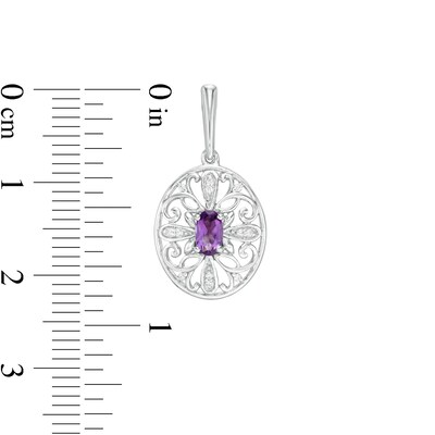Amethyst and 0.04 CT. T.W. Diamond Filigree Cross Oval Drop Earrings in Sterling Silver