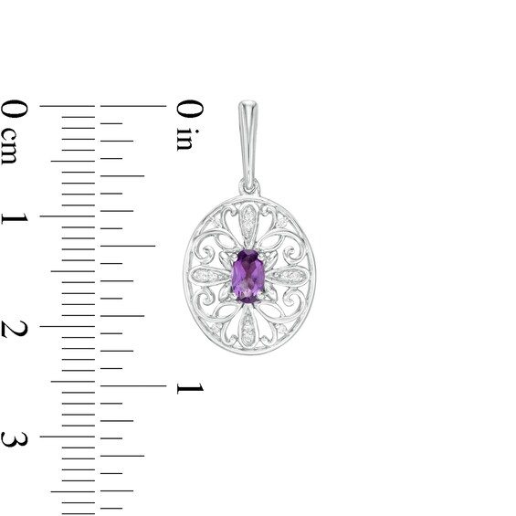Amethyst and 0.04 CT. T.W. Diamond Filigree Cross Oval Drop Earrings in Sterling Silver
