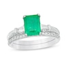 Thumbnail Image 0 of Emerald-Cut Emerald and 0.32 CT. T.W. Diamond Collar Bridal Set in 14K White Gold