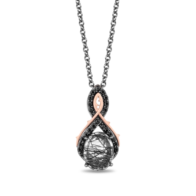 Enchanted Disney Villains Maleficent Black Quartz and 0.18 CT. T.W. Diamond Pendant in Sterling Silver and 10K Rose Gold