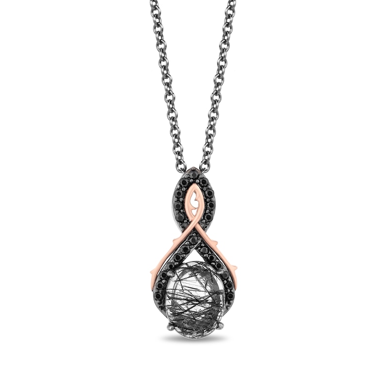 Main Image 1 of Enchanted Disney Villains Maleficent Black Quartz and 0.18 CT. T.W. Diamond Pendant in Sterling Silver and 10K Rose Gold