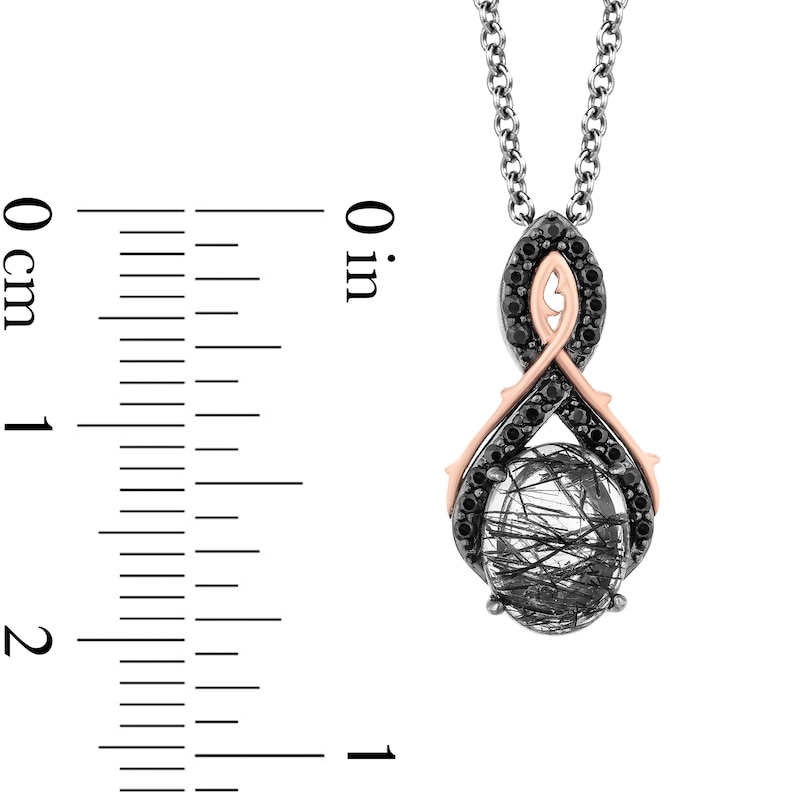 Enchanted Disney Villains Maleficent Black Quartz and 0.18 CT. T.W. Diamond Pendant in Sterling Silver and 10K Rose Gold